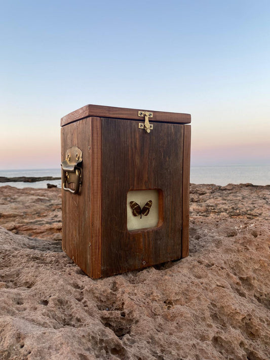 Rustic Wooden Keepsake Box with Butterfly Display