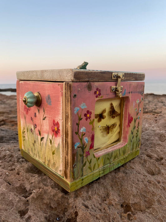 Hand-Painted Floral Keepsake Urn Box with Butterflies
